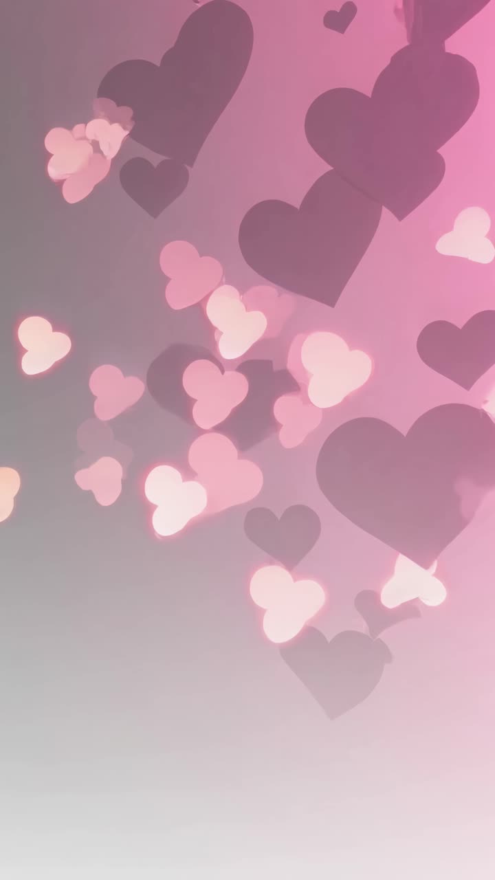 Aerial view of pink and purple heart shapes floating against a gradient background