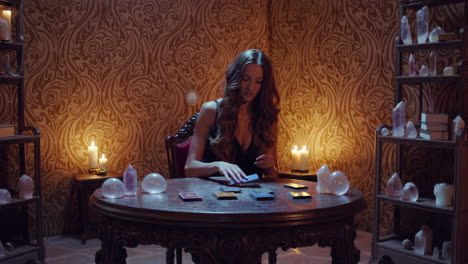 tarot reading session in a mystical room