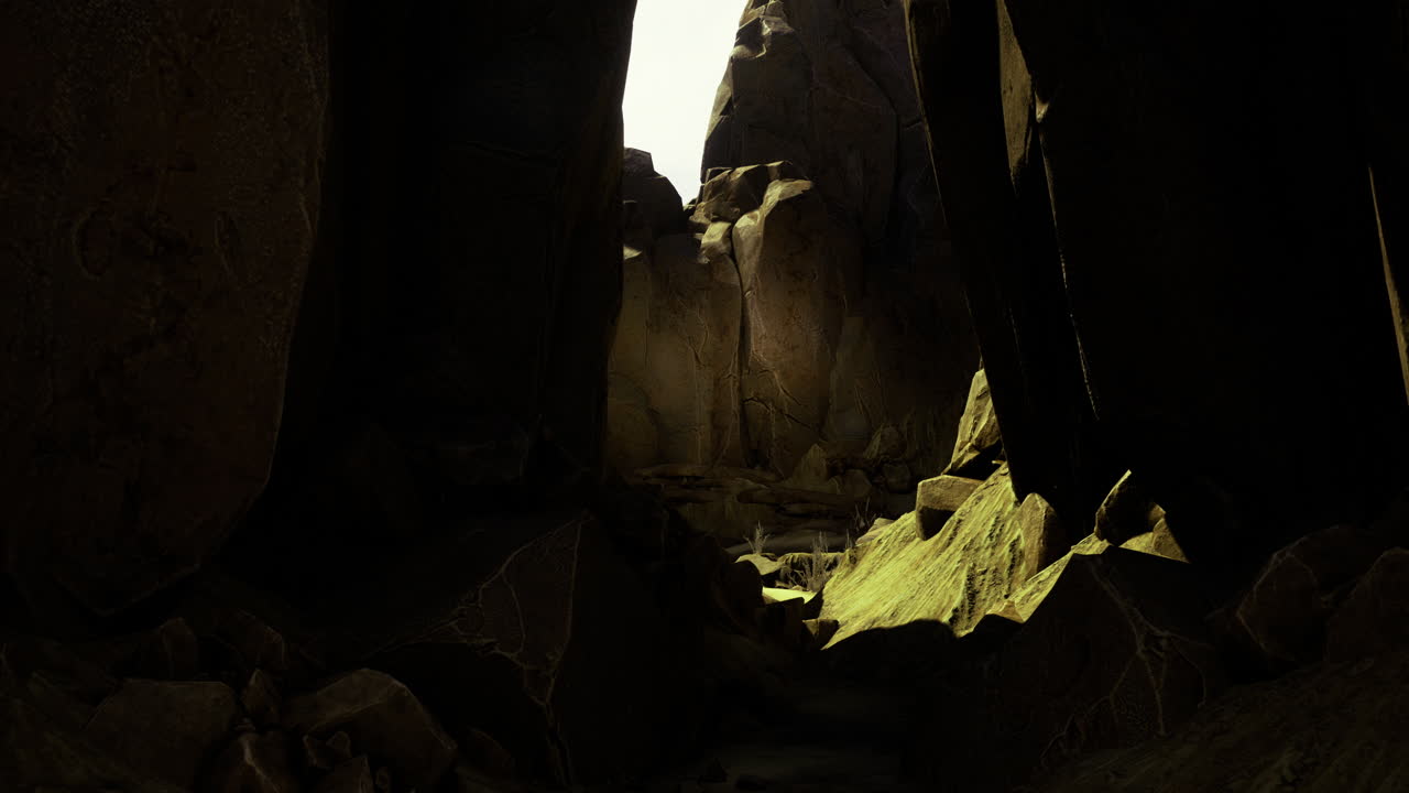 Exploring the captivating light and shadows in a rocky canyon during daytime