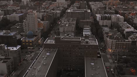 Drone-flight-over-Harlem-NYC-facing-downward-in-4K