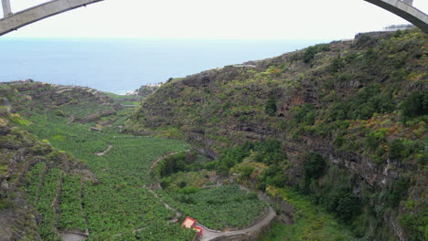 Unter-Der-Brücke-Los-Tilos-Auf-Der-Insel-La-Palma-Hindurchfliegen-Und-Bananenstauden-Entdecken