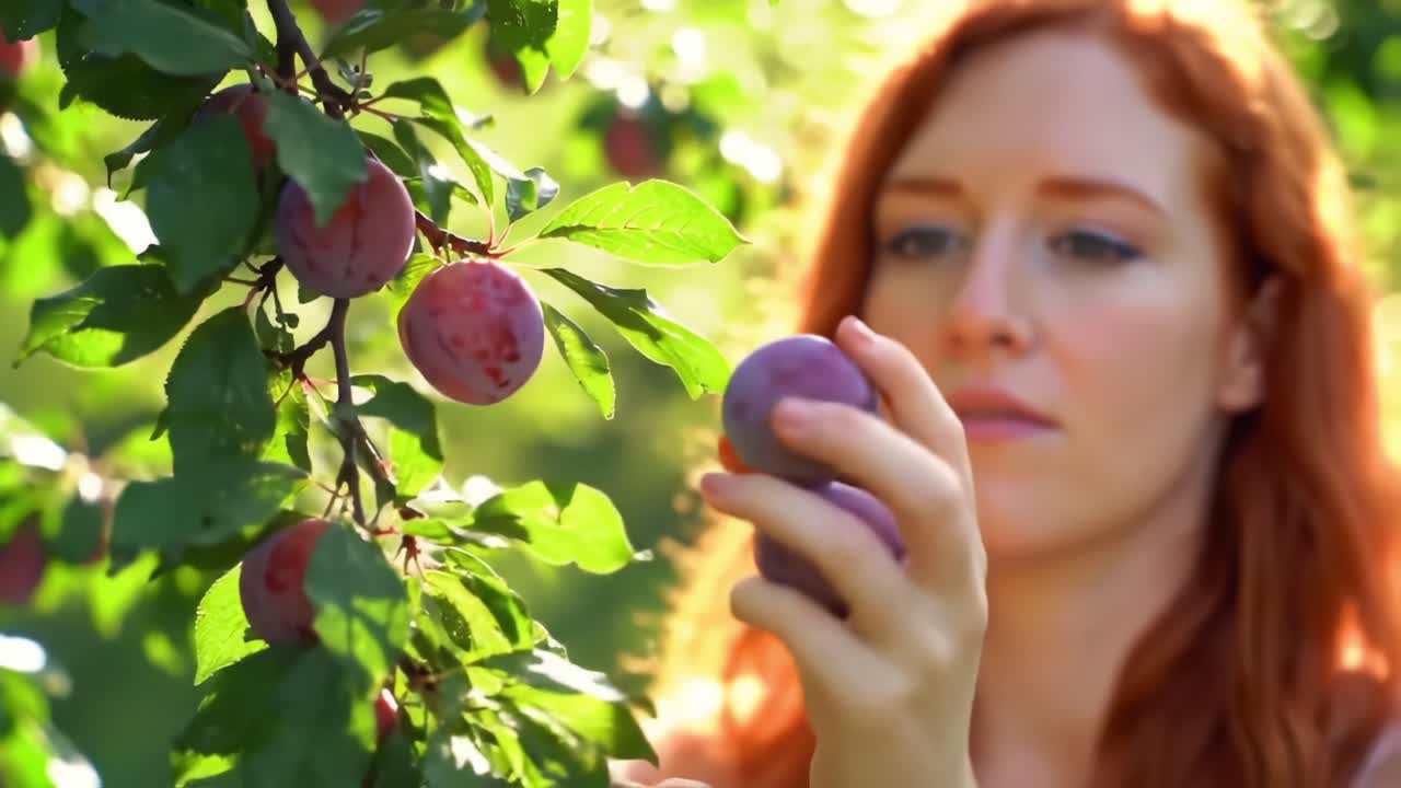 Picking Ripe Plums in the Orchard During a Sunny Afternoon in Late Summer