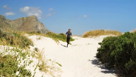 triathlete man jogging on a trail