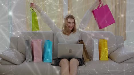 caucasian woman in social distancing buying online at home