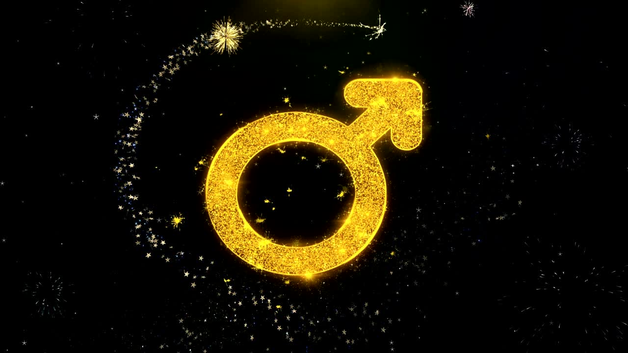 icono de signo de género femenino en la exhibición de fuegos artificiales de partículas de oro.