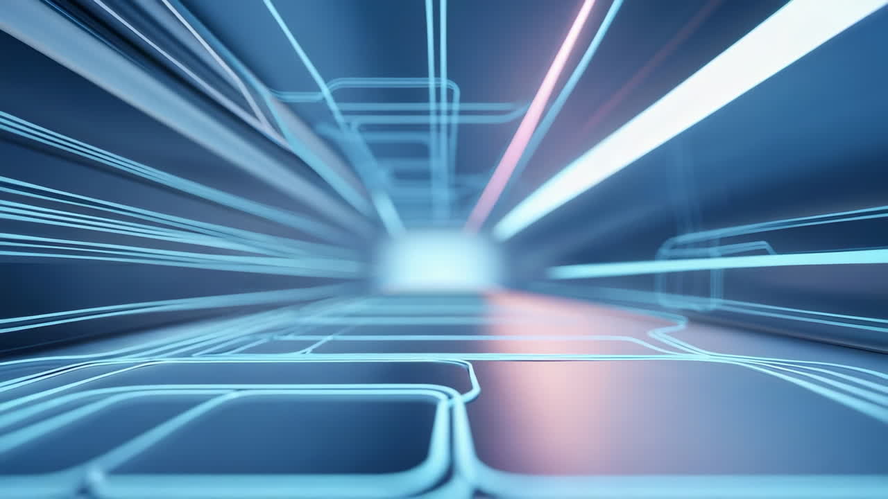 Abstract Futuristic Digital Tunnel with Glowing Lines
