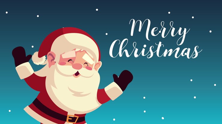 happy merry christmas lettering animation with santa claus