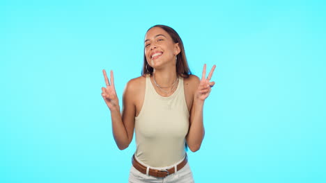cara, signo de paz y mujer con emoji