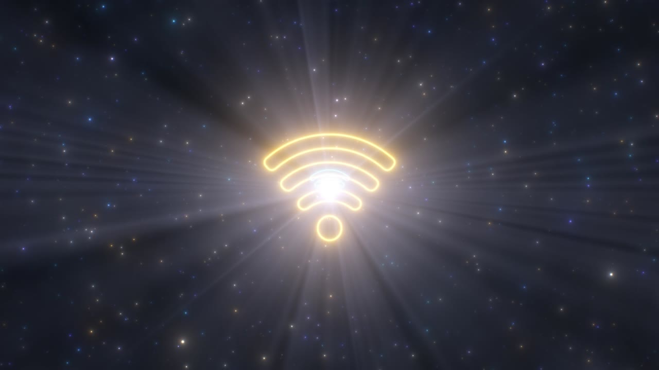 el símbolo del logotipo wi-fi, la forma, las líneas de contorno, las luces de neón, el portal del túnel, la animación de fondo de movimiento de bucle vj sin costuras en 4k.