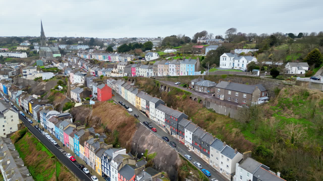 Aerial drone view of the colourful houses in Cobh, Cork, Ireland