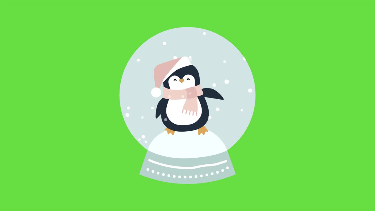 video en 4k del icono del pingüino de dibujos animados en fondo verde.