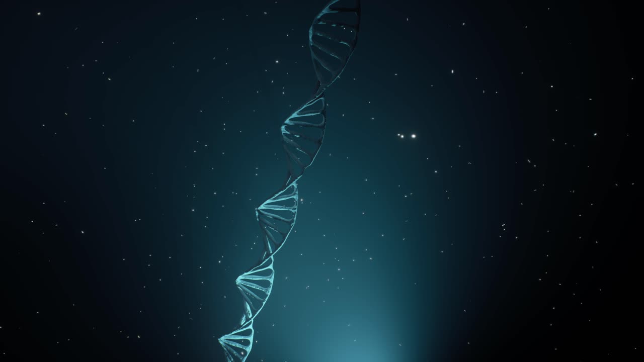 3D Rendered Animation Of Rotating Dna Molecule On Blue Background. Genetics Concept