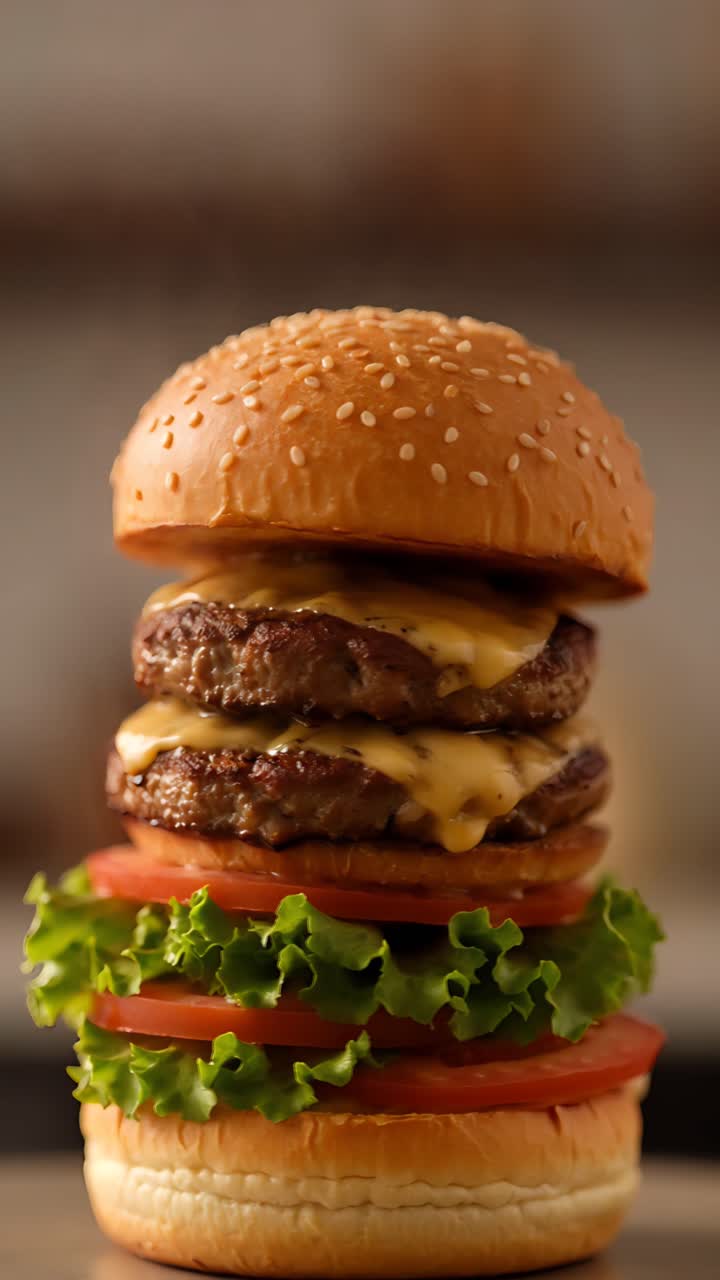 Hamburger Succoso Primo Piano Sfondo Bokeh 4K