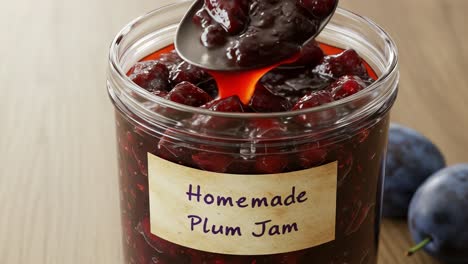 homemade plum jam in a jar
