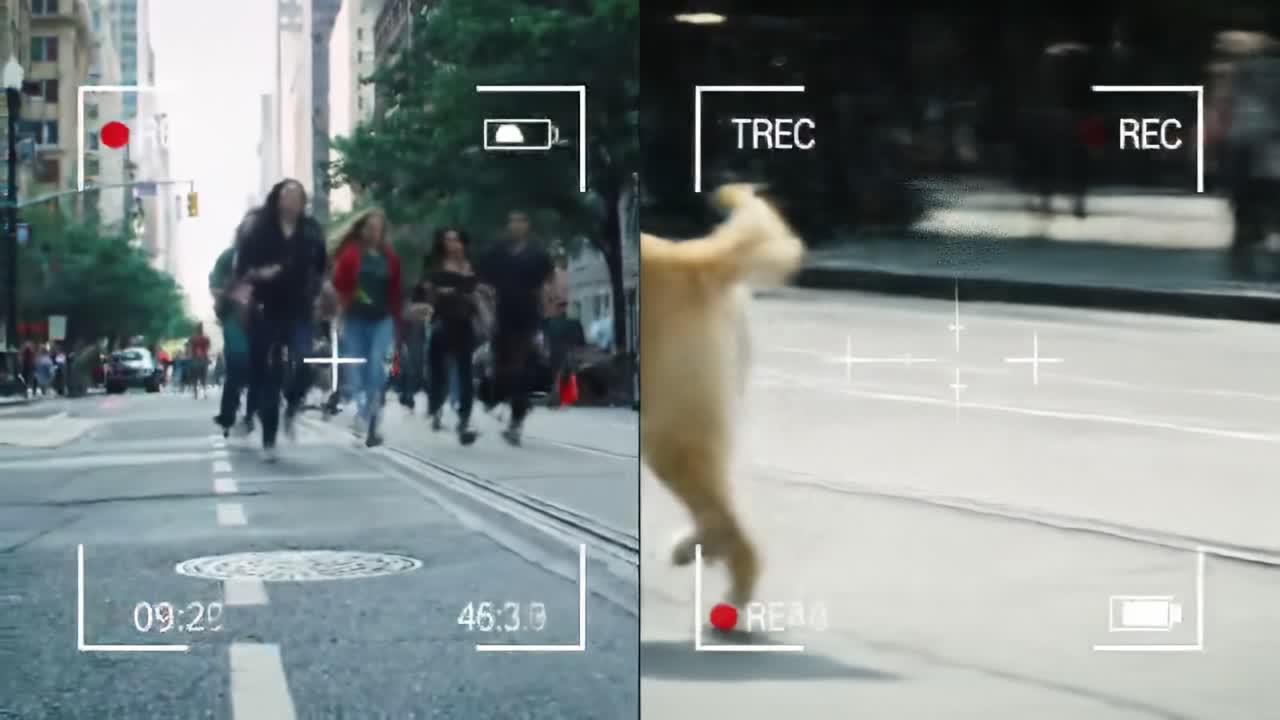 In a vibrant urban area, people stroll past shops and cafes while cars navigate the busy street. The bright sunlight enhances the lively atmosphere of this dynamic city moment.