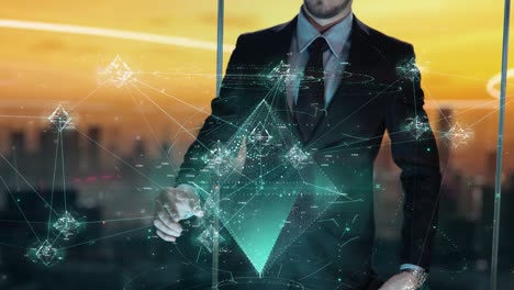 hombre de negocios con concepto de holograma de estrategia