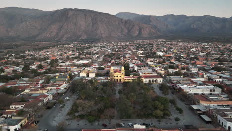 aerial drone view of the picturesque town of cafayate, nestled in the northeastern andes of argentina. drone 4k.