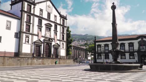 funchal, madeira: historical square with church and fountain