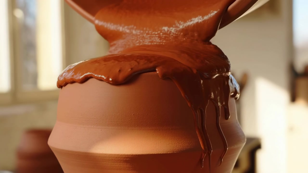Un cono gelato ricoperto di cioccolato con una ricca salsa al cioccolato che cola, catturato in un ambiente interno dolce e invitante, che offre una prospettiva ravvicinata dall'alto per la pubblicità alimentare