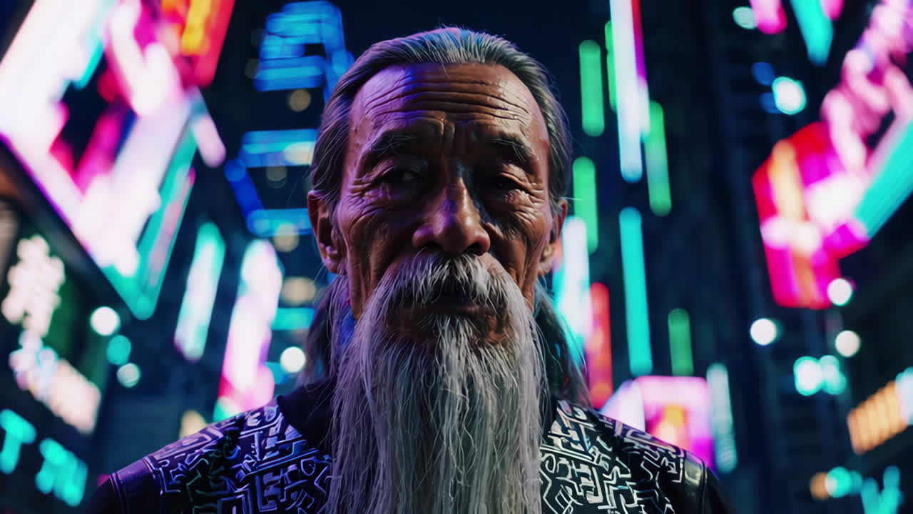 Elderly Man in Night City