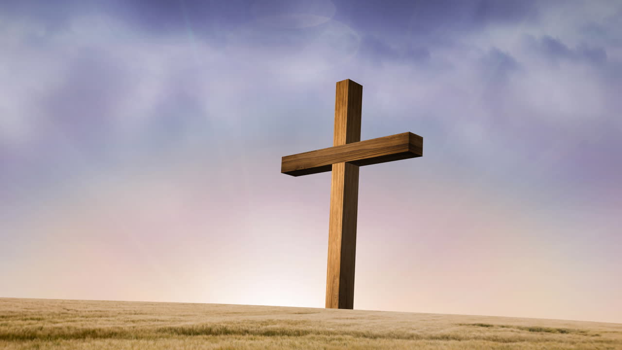 구름 이 있는 푸른 하늘 위 에 있는 그리스도인 십자가 의 애니메이션