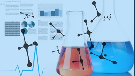 Animación-De-Moléculas-En-Movimiento-Y-Procesamiento-De-Datos-En-Vasos-De-Laboratorio.