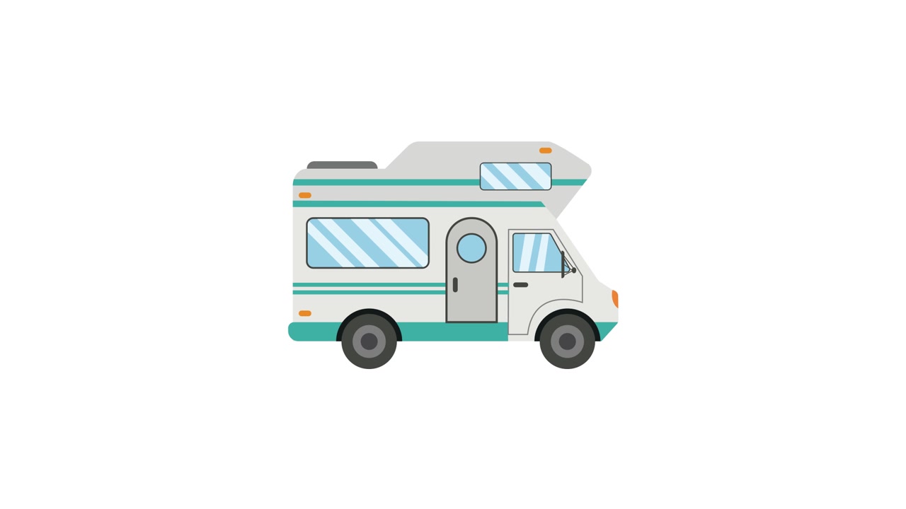 Animazione di assemblaggio di un camper su sfondo bianco