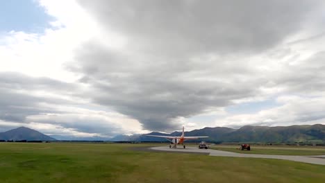 a skydiving plane getting ready to take passengers up into the sky to do their first jump