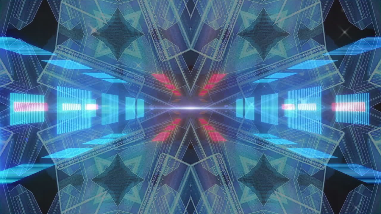 Animation of glowing neon light pattern moving over black background