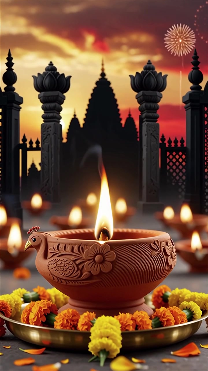Sfondo del Festival Diwali con lanterne e decorazioni tradizionali Diyas.