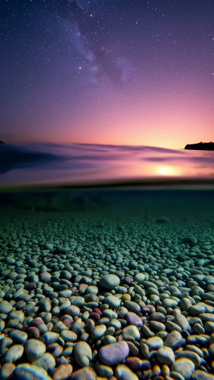Night Sky Over Water with Underwater Rocks