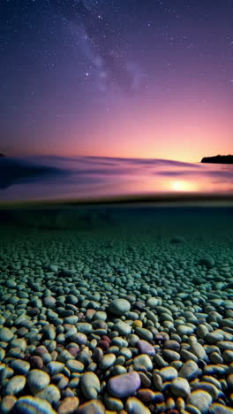 night sky over water with underwater rocks