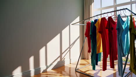 clothes drying in a sunlit room