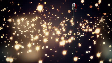 santa hat over microphone against golden spots of light against black background