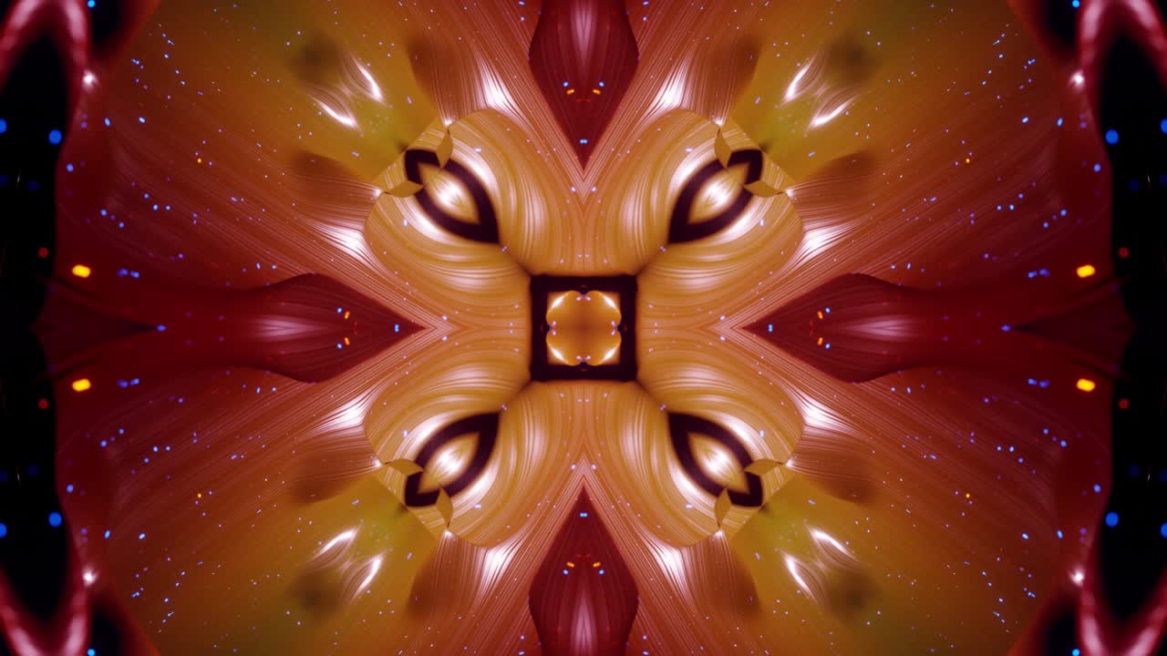 estructuras 3d simétricas abstractas como el caleidoscopio líquido en animación en bucle, gradientes de color suaves con brillo brillante. efecto caleidoscopia con ondas abstractas. hermoso patrón 3d abstracto bg. dof