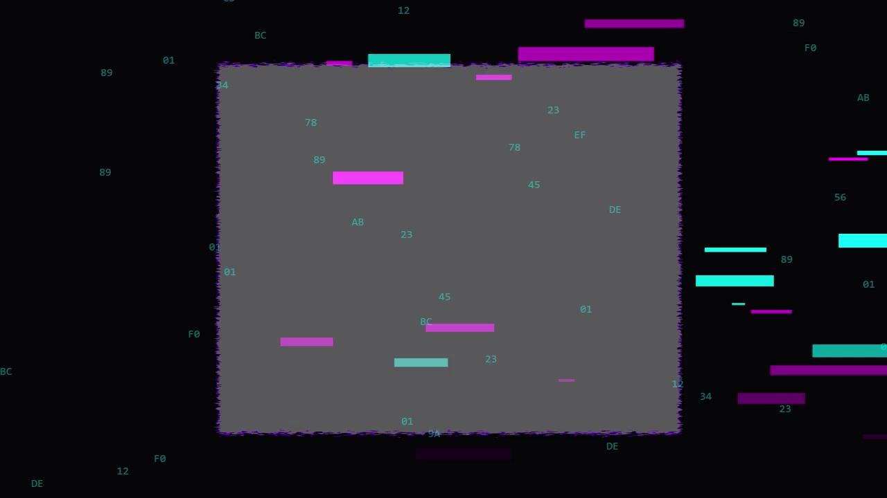 Abstract Digital Glitch Background with Floating Hexadecimal Code