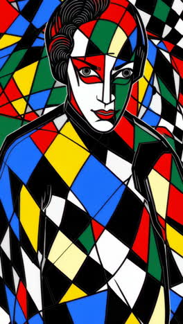 colorful cubist portrait of a woman