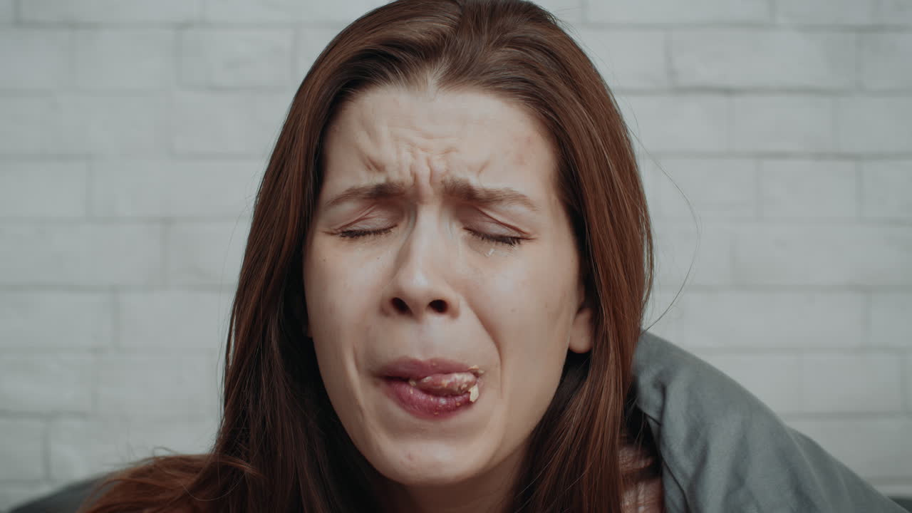 Woman Crying in Bed, Possibly Sick