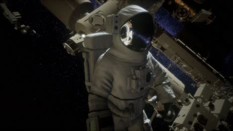 astronauta fuera de la estación espacial internacional en una caminata espacial