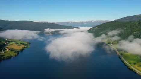 aerial footage beautiful nature norway over the clouds.