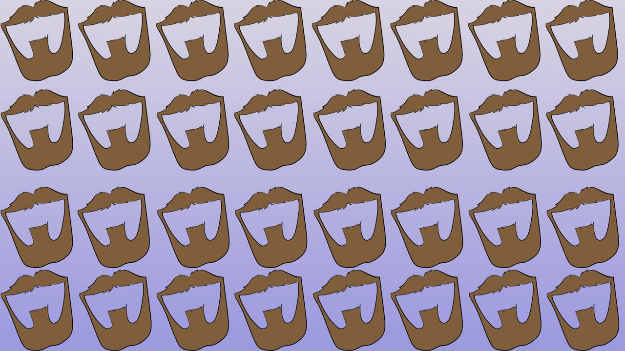 animación de bigote y barba marrones repetidos en un fondo azul