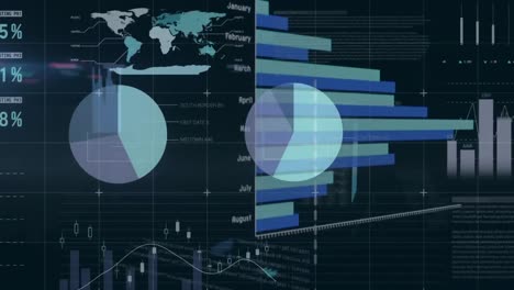 animación del procesamiento de datos estadísticos a través de la red de cuadrícula contra un fondo negro