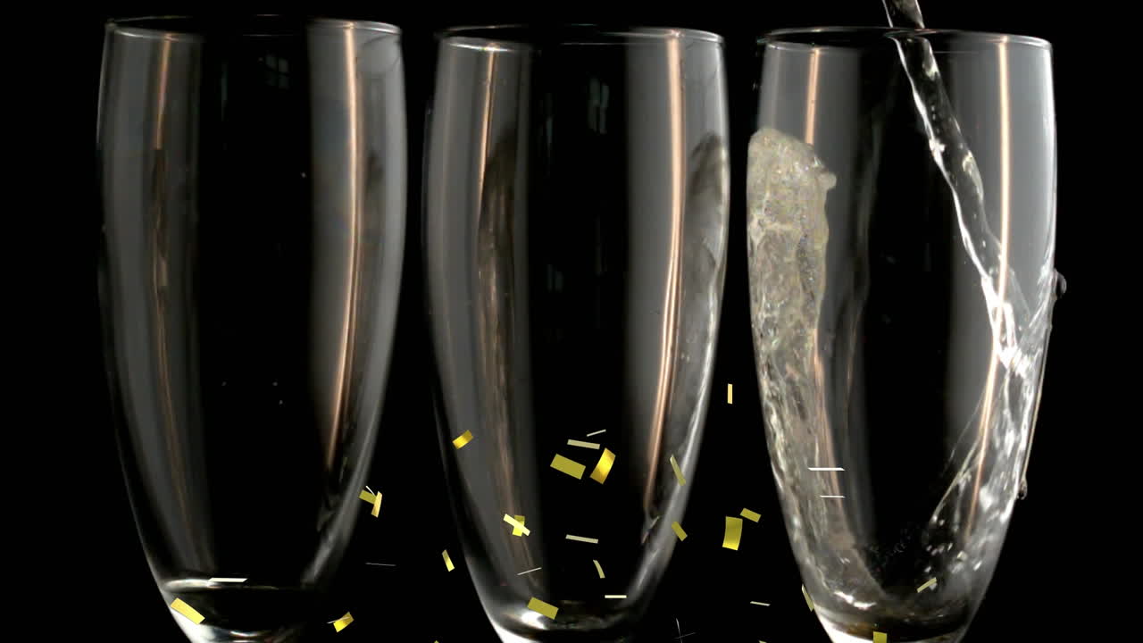 페인 컵 위에 있는 콘페티의 애니메이션.