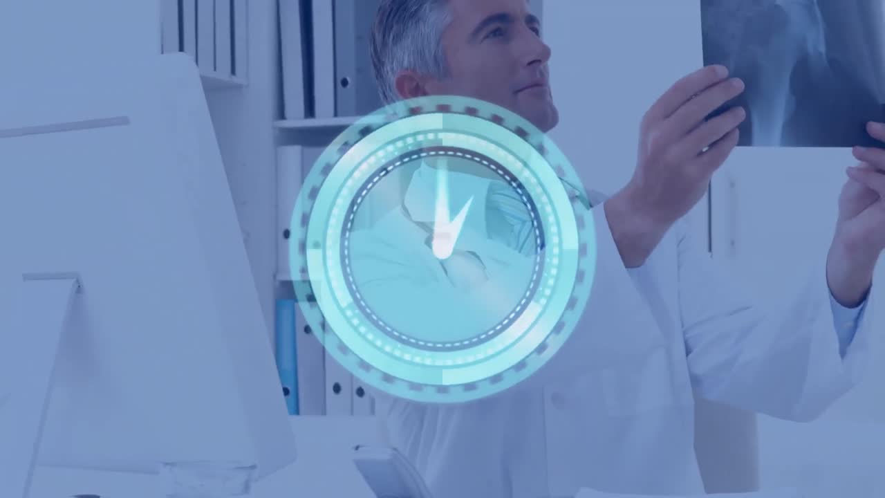 animación de reloj digital sobre el médico utilizando la computadora