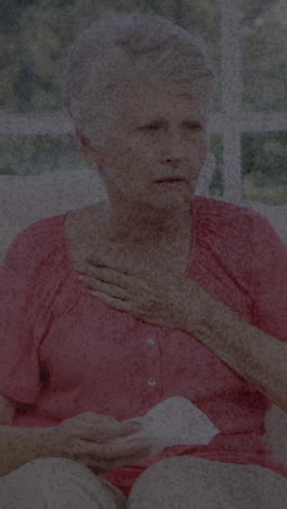 animation of moving background over sad senior caucasian woman