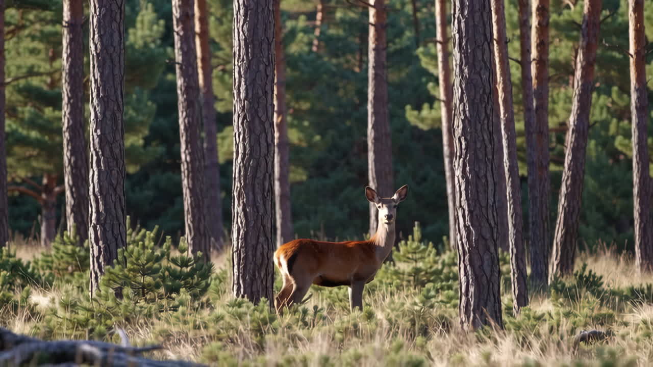 Deer in a Sunlit Forest