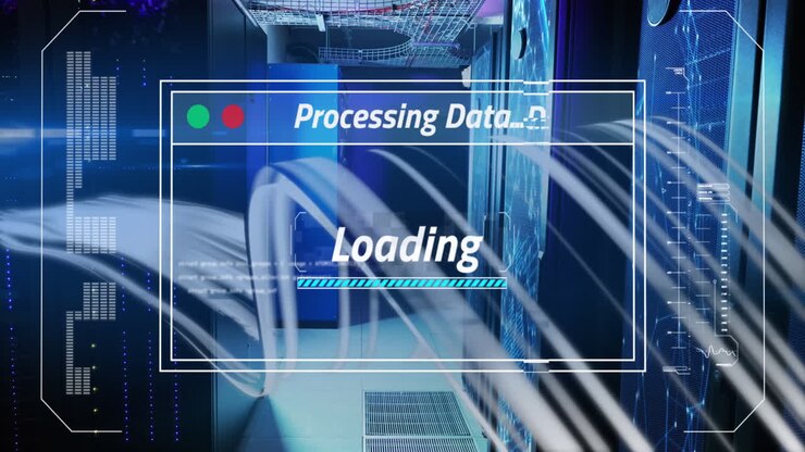 Animation der Datenverarbeitung über Serverraum