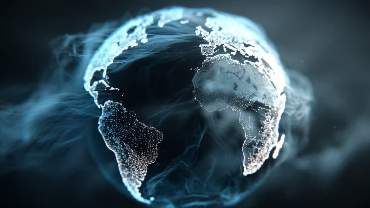 Una visualizzazione mozzafiato della Terra circondata da luce eterea, che mostra la bellezza dinamica del nostro pianeta con un focus su continenti, atmosfera e connettività