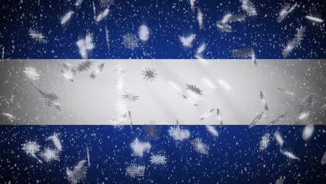bandera de el salvador caída de nieve en bucle, año nuevo y navidad fondo, bucle