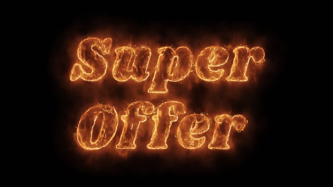 Super offer word hot animated burning realistic fire flame and smoke seamlessly loop animation on